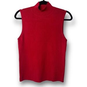 Chicos Size S Vintage Solid Red Silk Blend Knit Stretch Mock Neck Sleeveless Top